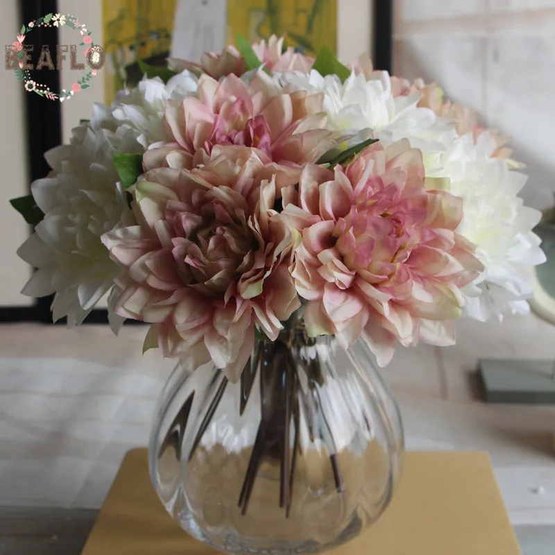 

1Bunch/3PCs Green Artificial Plant Fake Dahlia Bouquet Wedding Flower Floristry Party Home Decorative 4 Colours