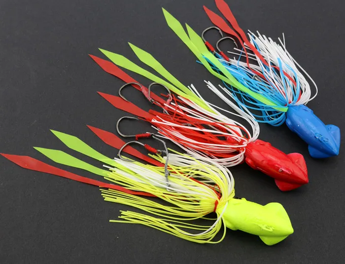 70g squid head deep sea lead fishing jig lure with hooks multi colors