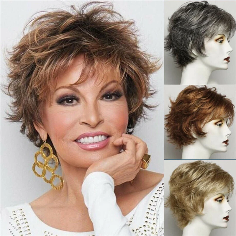 Natural Curly Wigs For Women Short Layered Black Brown Full