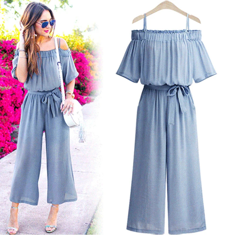 2019 Fashion Women Summer Jumpsuits Casual Plus Size Elegant Rompers With Sashes Loose Wide Leg Big Long Pants Overalls 4XL | Женская