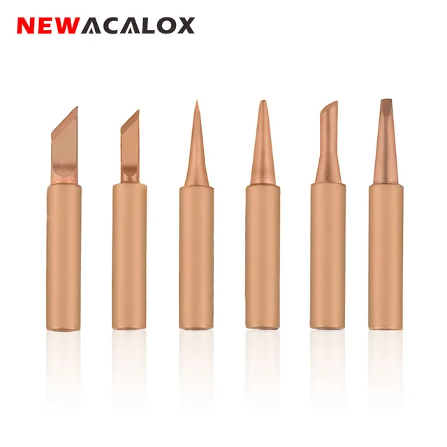 NEWACALOX 10pcs/lot Pure Copper Soldering Iron Tips Kit 900M-T Series Lead-free Welding Head for Soldering Rework Station Tool