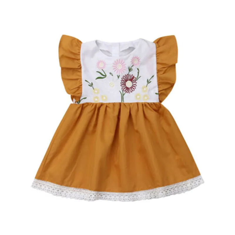 

0-24M Baby Girls Dress Solid Brown Ruffle Sleeve Newborn Kids Princess Dresses For Girl O-Neck Birthday Dress For Girls Clothes