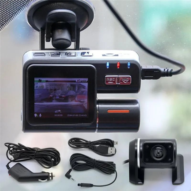

I1000 Dual Lens 1.2 Million Pixel MP4 170 deg Car DVR Dash Cam Rear view Camera Night Vision Video Record Remote Control#291989