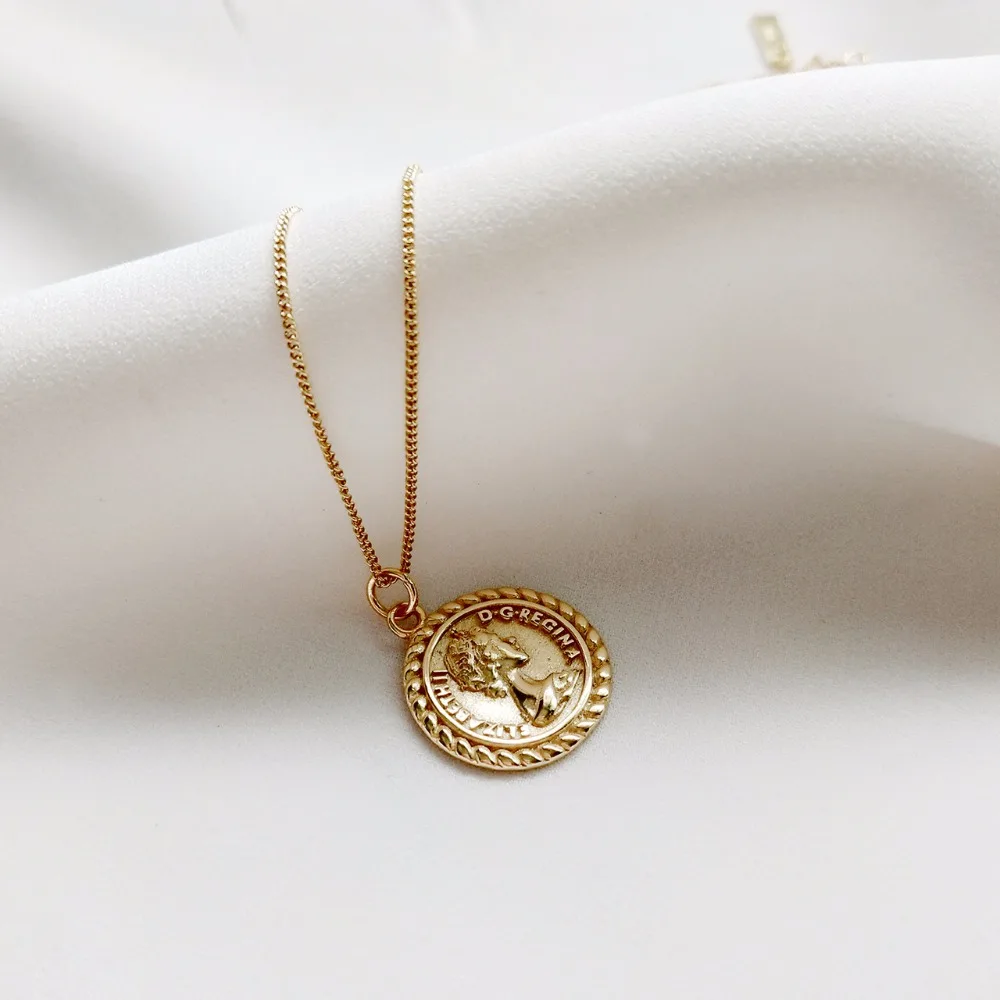 Настоящее серебро 925 пробы, винтажное ожерелье с подвеской Elizabeth, простое дикое Золотое Женское Ожерелье Портрет, очаровательные ювелирные изделия
