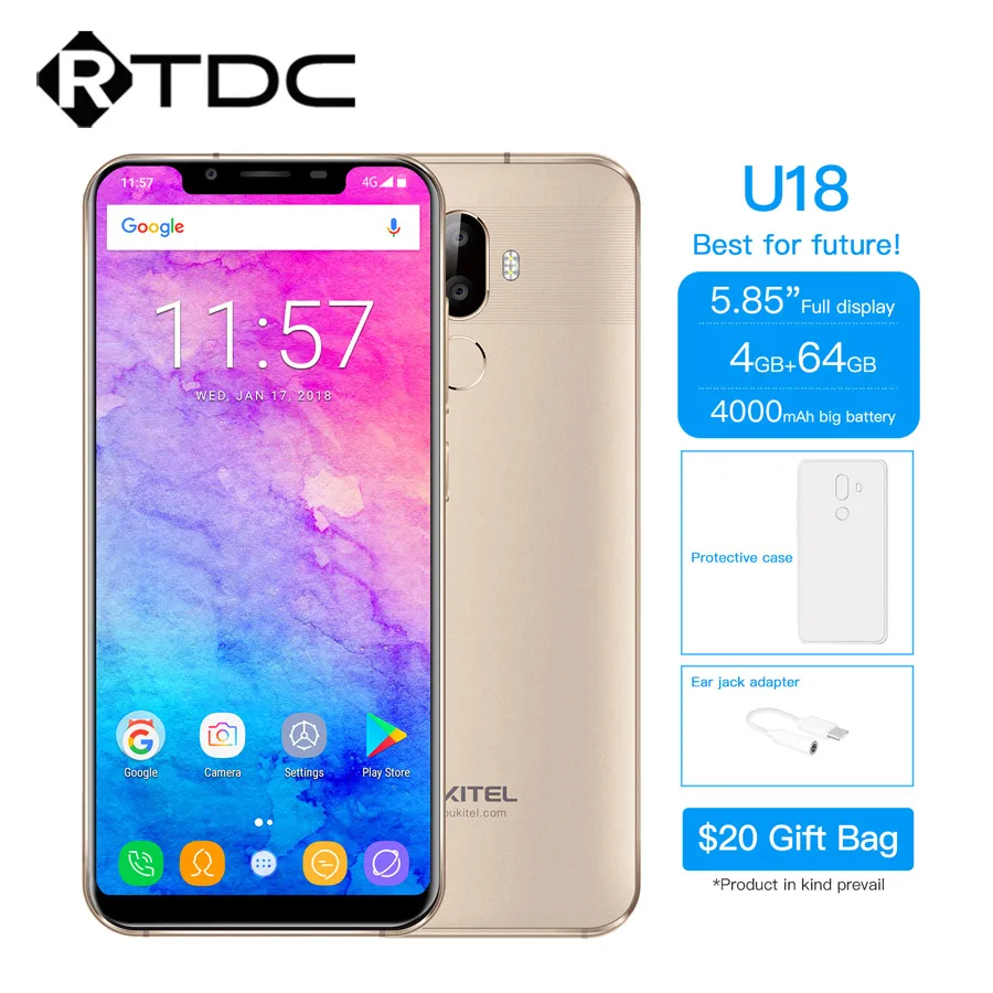 Oukitel U18 5 85 ''HD 21:9 полный Дисплей Face ID 4 Гб Оперативная память 64 Встроенная MT6750T Octa
