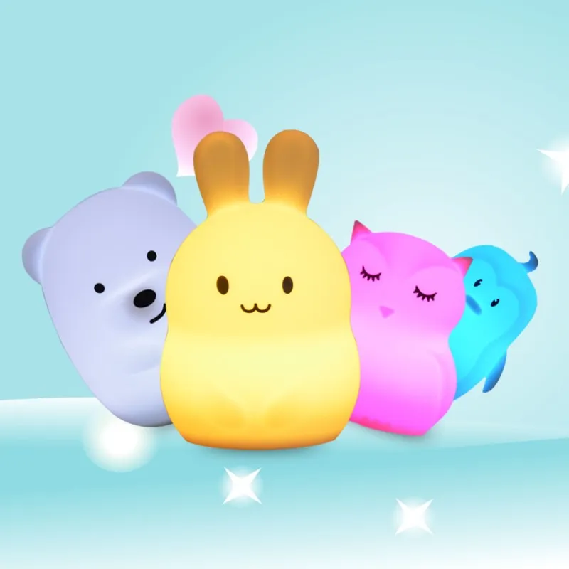 

silicone baby LED night light Lovely owl bear cartoon children toy lights bedside night lamp gifts for kids 8 colors changing