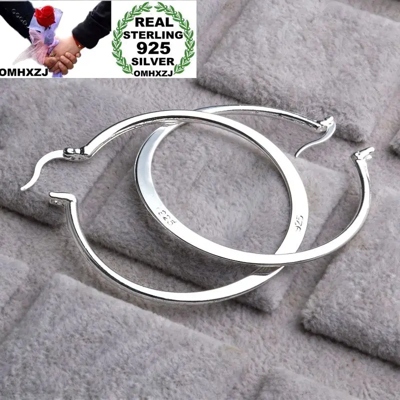 

OMHXZJ Wholesale Personality Fashion OL Woman Girl Party Wedding Silver Round Flatten 925 Sterling Silver Hoop Earrings YE424