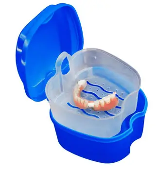 

2017 New Denture Bath Box Case Dental False Teeth Storage Box with Hanging Net Container O12