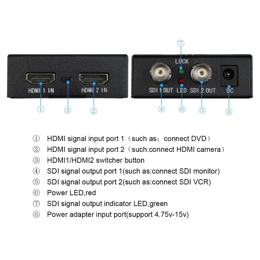 Hdmi para Sdi Conversor Adaptador Duplo Hdmi em Bnc para Fora Hdmi2sdi sd hd 3g 1080p para Computador Portátil Dvd Monitor - Image 6
