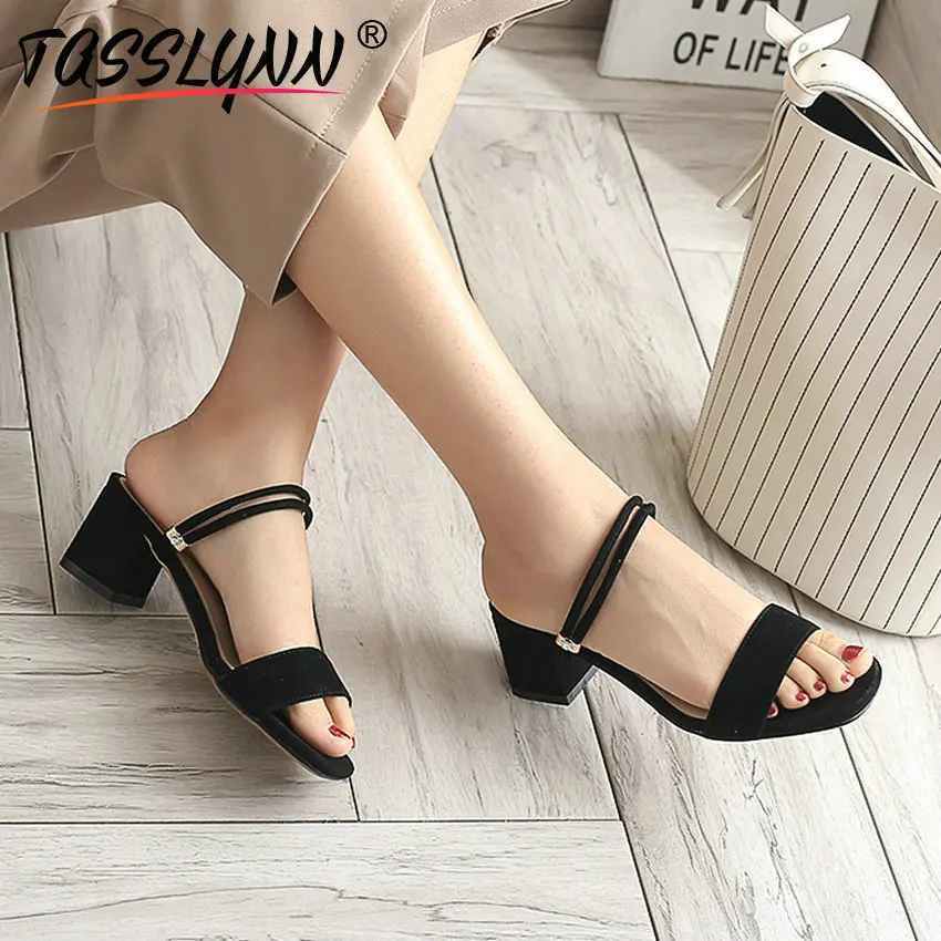 

TASSLYNN 2019 Sandals Women Slip on Gladiator Elegant Lady Open Toe Sandals Square High Heels Sandals Summer Women Shoes 34-43