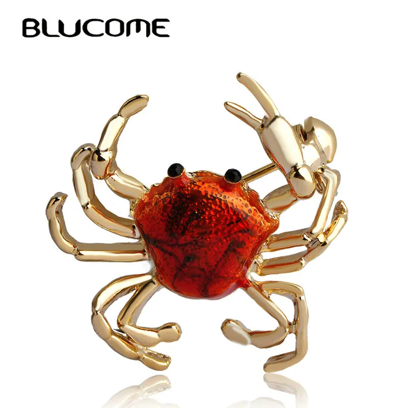 Blucome New Arrival Animal Brooch Pin Gold-color Sweater Collar Clip Bijouterie Enamel Lifelike Crabs Brooches For Women Shirt