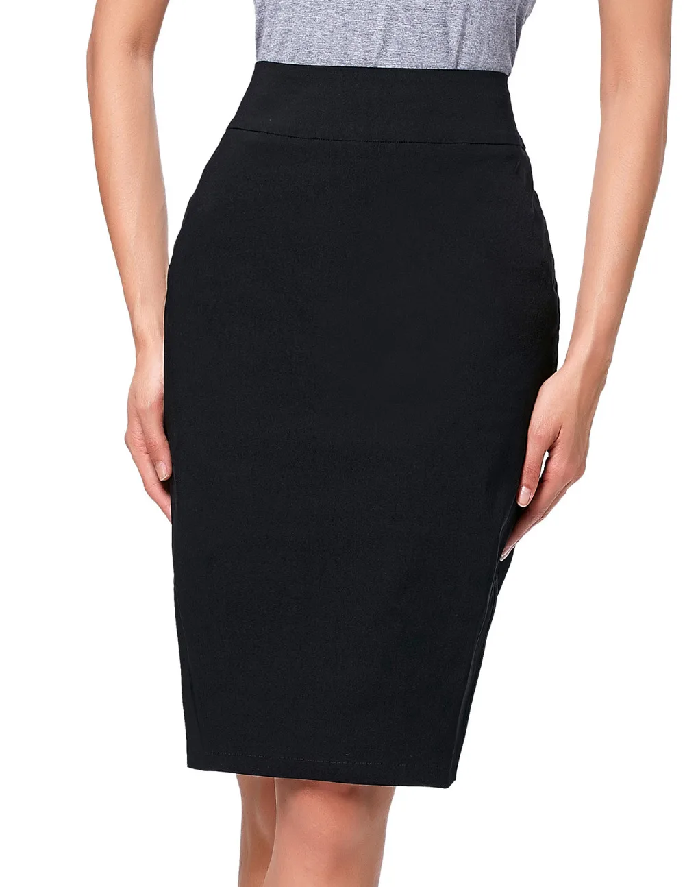 black stretchy skirt knee length