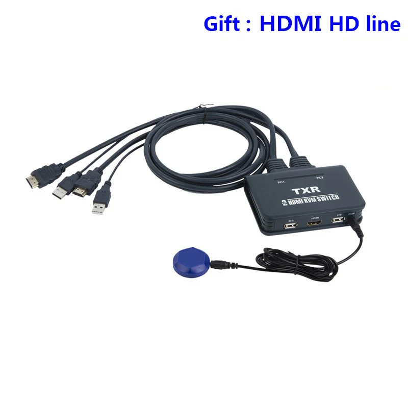 TXR KVM 2 портовый HDMI переключатель двойной монитор с кабелями USB DVI Switcher мышь и