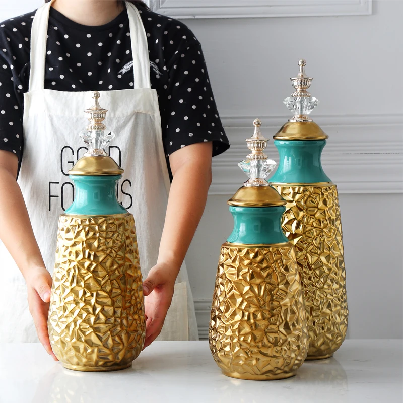 

Vase decoration European ceramic crystal cover wrinkle gold plated vase home decoration