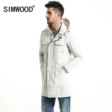 Мужская длинная куртка SIMWOOD, приталенная куртка, тренч с капюшоном и карманами,, демисезонное пальто, 180063