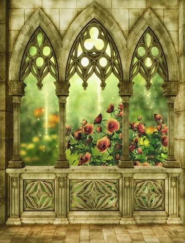 

Vinyl cloth fairy land retro castle flowers photography backdrops for wedding children photo studio portrait backgrounds