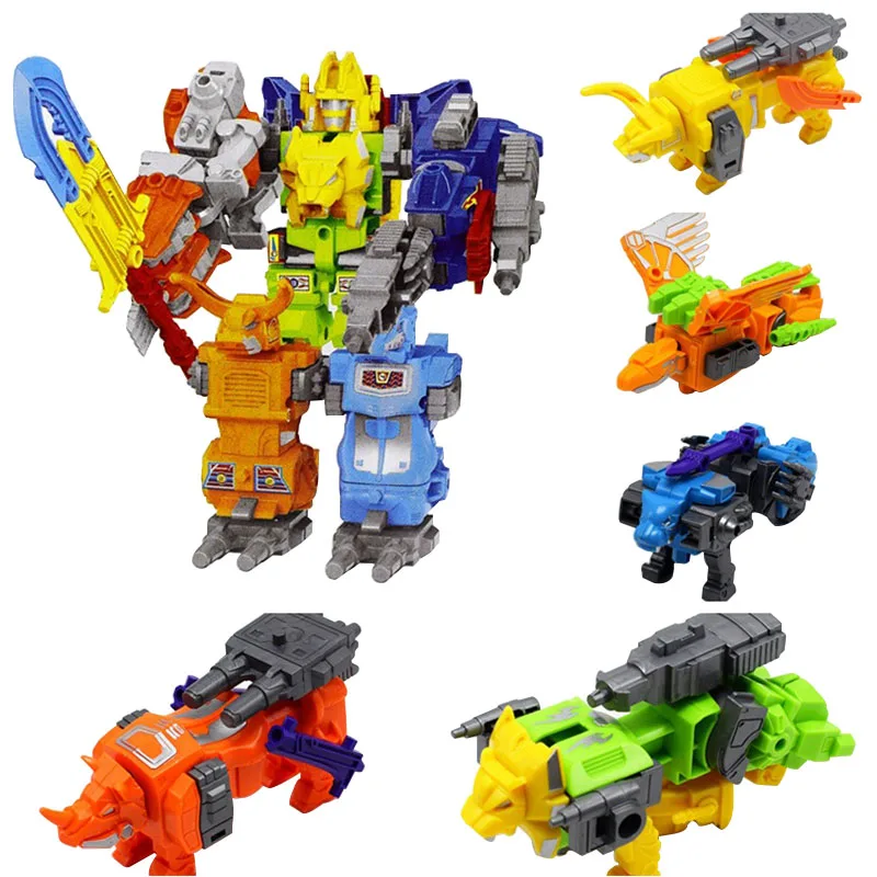 

5 In 1 Action Figure Dinosaur Rangers Robot Children DIY Educational Deformation Figures Assembly Megazord