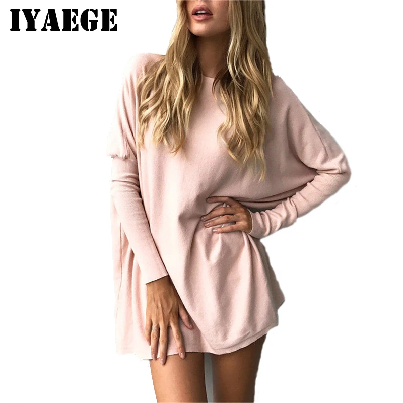 

IYAEGE Pull Femme 2019 Autumn Winter O Neck Jumper Knitted Sweater Women Lantern Sleeve Long Sweater Loose Pullover jersey mujer