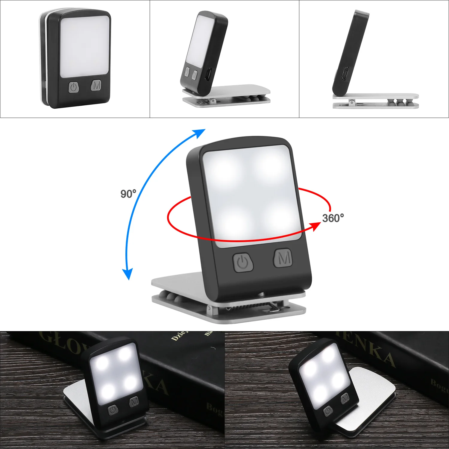 USB источник питания Светодиодный лампа для чтения с зажимом вращающийся светодиодный светильник для чтения квадратная форма коробки