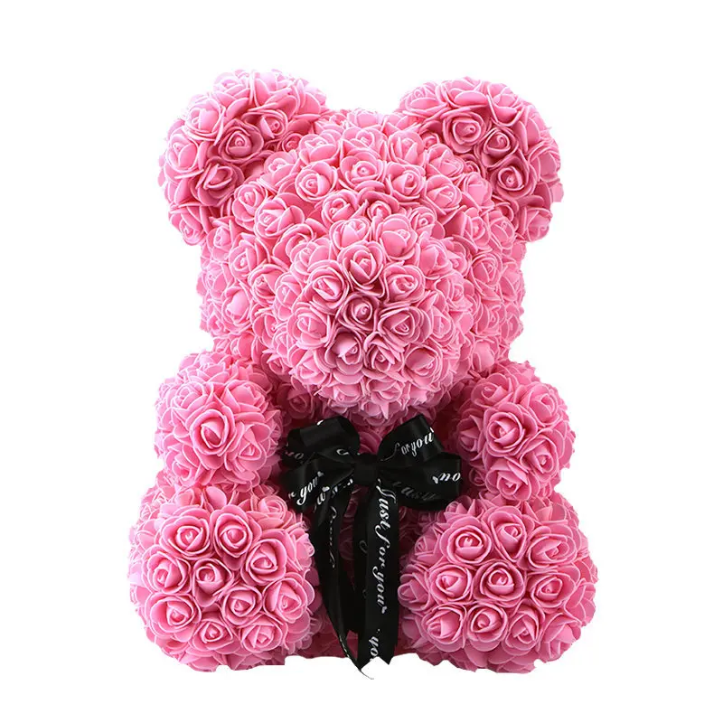 Piepschuim пиво 40 см красный медведь розовый мишка Роза цветок искусственный декорация Рождественский подарок для женщин подарок на день Святого Валентина - Цвет: 40cm pink bear