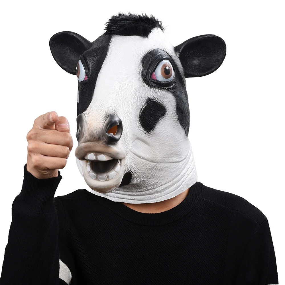Маска для Хэллоуина Мужской взрослый женский годовой животные cos латексные маски парики - Цвет: Cows
