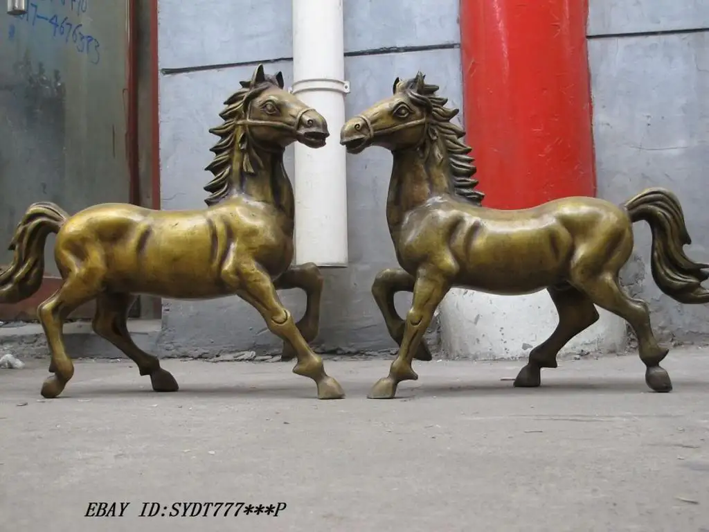 2" Китай Сино бронзовая скульптура пара монгольский Тан Лошадь Животное боевой конь пара украшения сада настоящий медный