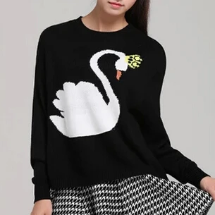 Новый зимний свитер женский Лебедь шаблон печати o-образным вырезом свитер с длинным рукавом свитер