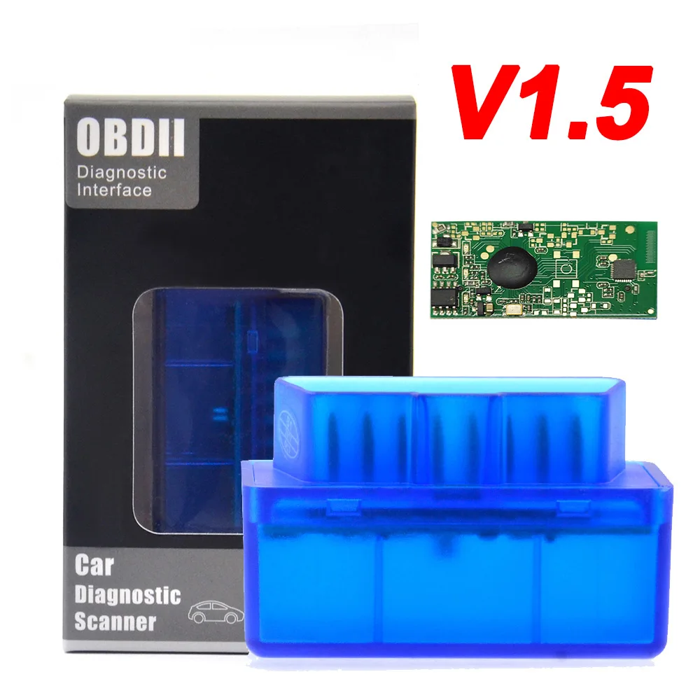 Супер Мини ELM327 V1.5 OBD 2 OBD II Bluetooth ELM 327 1,5 OBD2/OBDII для Android Крутящий момент автомобиля код сканер диагностический инструмент - Цвет: Blue V1.5