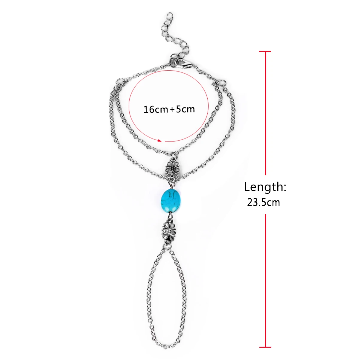 Fashion Chain Bracelet Drop Punk Silver Plated Women Metal Hand Harness Chain Turquoise Beads Slave Finger Ring Boho Jewelry