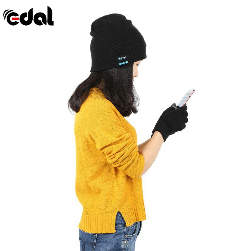 EDAL Headset Warm Winter Beanie Hat Wireless Bluetooth Smart Cap Headset Headphone Speaker Mic Bluetooth Hat With Gloves