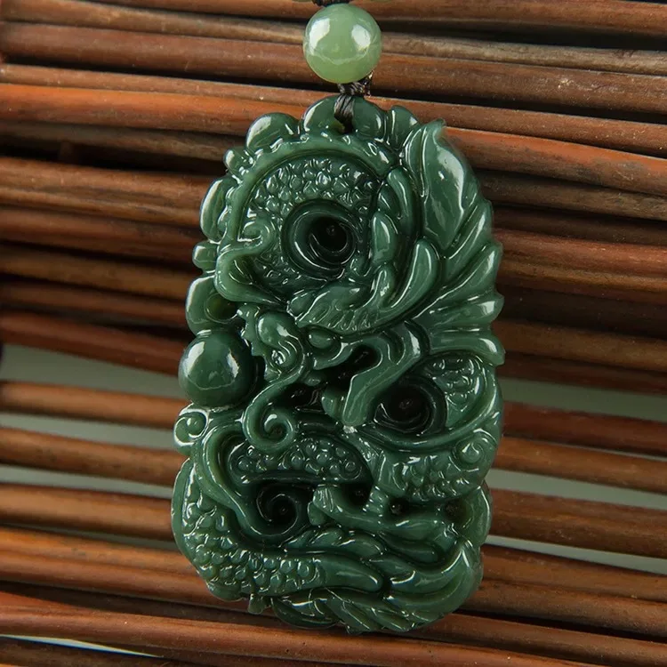 

Natural Xinjiang Hetian Jade Dragon Jade Pendant Zodiac Dragon Jade Pendant Necklace