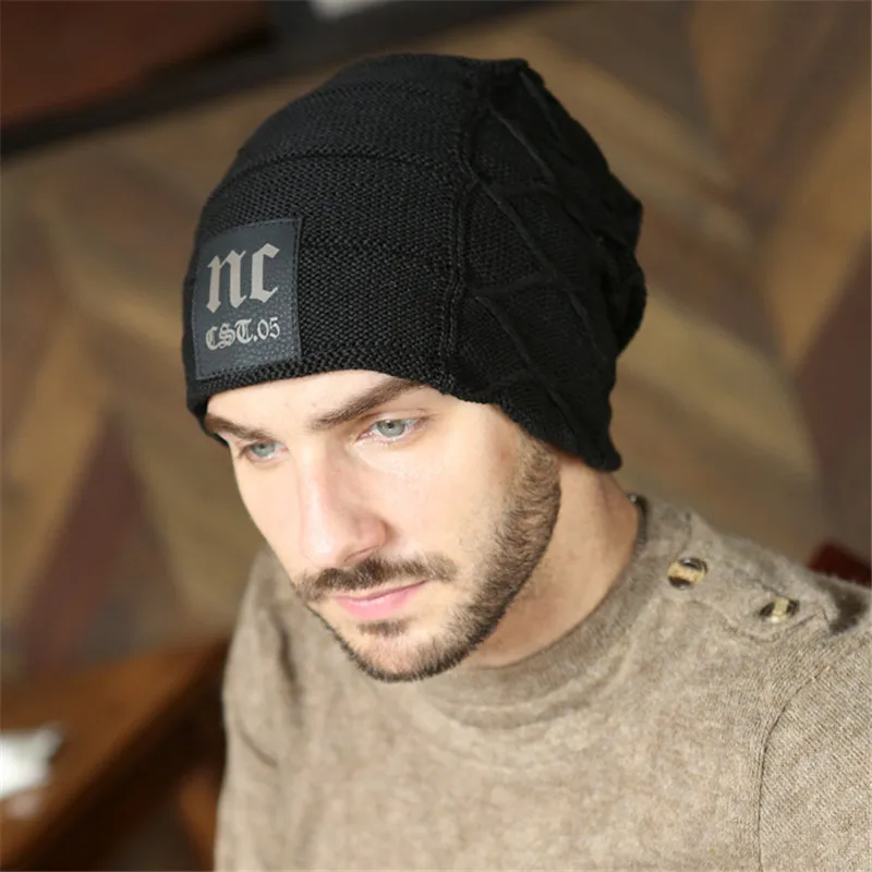 Мужская зимняя Лыжная Шапочка Gorro Gorros De Lana Gorras теплая шапка Chapeu Cappelli Beanies Bonnet Masculino Casquette Toca головные уборы - Цвет: B Black