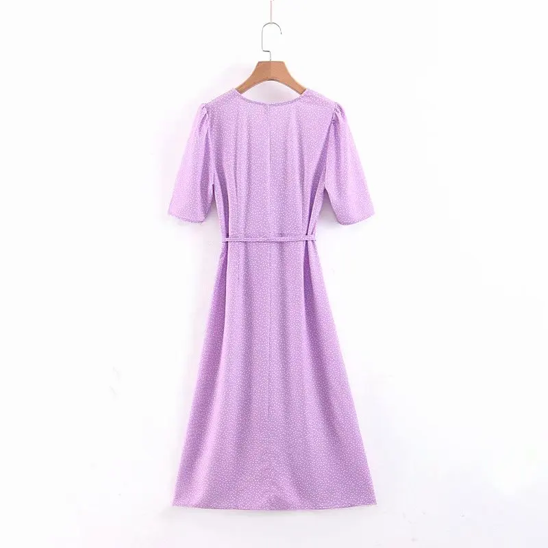 Элегантное винтажное фиолетовое платье миди с v-образным вырезом, женское платье трапециевидной формы с высокой талией на весну и лето, женское платье для вечеринки, стиль блогеров Vestidos