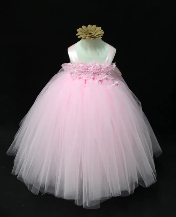 Цветок платье-пачка для маленьких девочек для От 2 до 10 лет Одежда для свадьбы, дня рождения Кружево группа принцесса Обувь для девочек бальное платье Платья для женщин для фотосессий - Цвет: Розовый