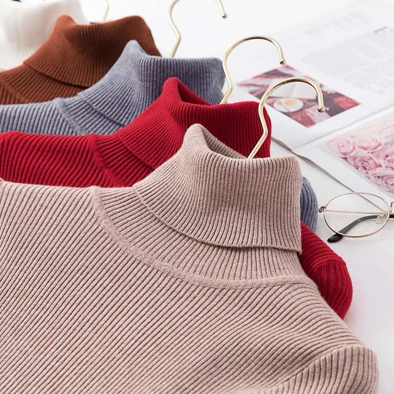 GCAROL, Осень-зима, женский свитер с высоким воротом, джемпер, стрейчевый, тонкий, вязаный пуловер, верх, вязаные топы