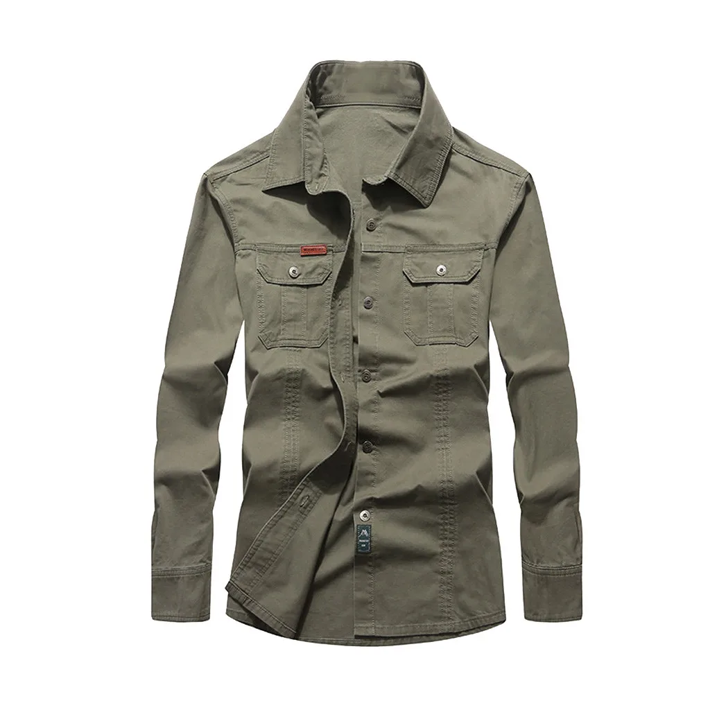 

Shirts Men's Spring and Autumn Multi-Pocket Khaki Lapel Long Sleeve Cotton Casual Workwear Shirt Top Men Clothing Fashion 6XL
