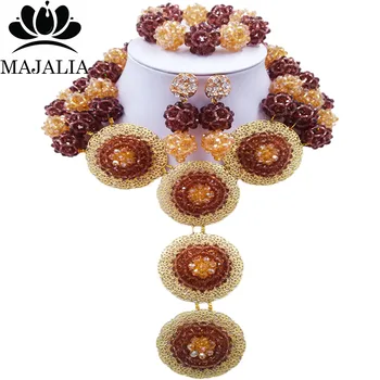 

Majalia Fashion Nigeria Wedding African Beads Jewelry Set Dark purple and gold ab Crystal Necklace Bridal Jewelry Sets 3SP022