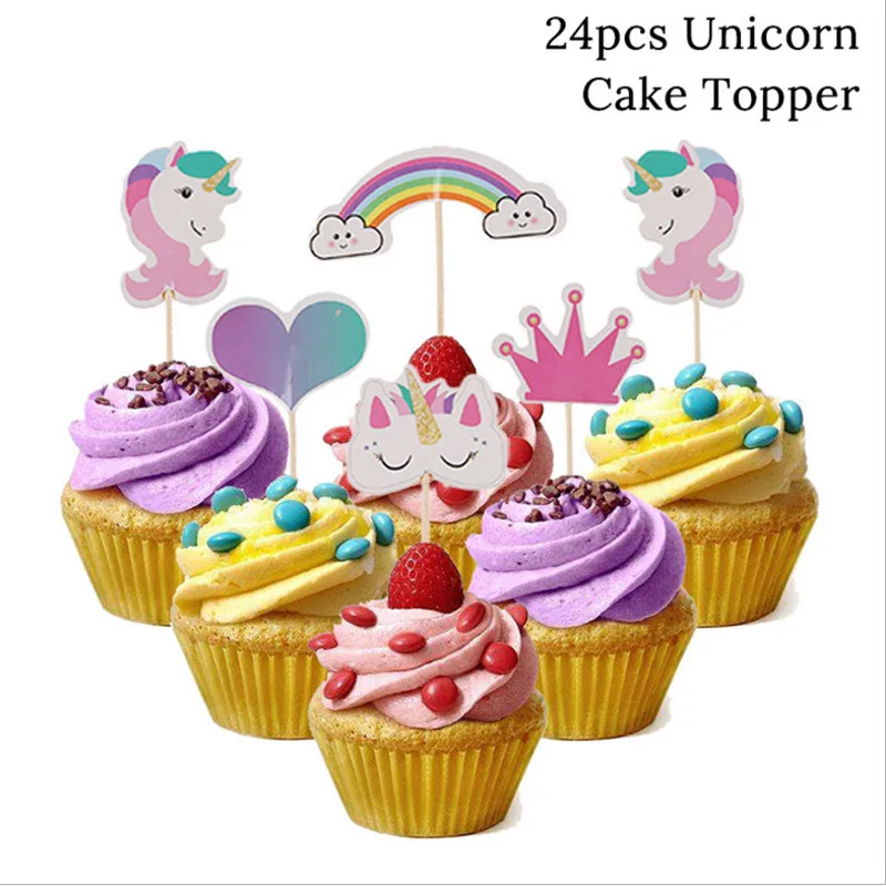 

24pc/set Rainbow Unicorn Cake Topper Unicornio Cakecup Decoration Birthday Party Decoration Kids DIY Unicorn Party Decoration-S