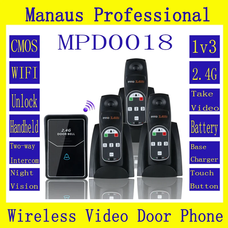 

High Quality Professional  2.4G Digital Wireless Intercom System Door Bell wireless remote unlock Three Indoor D18C