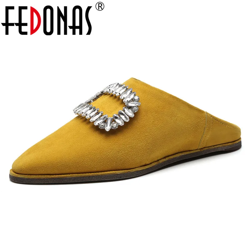 

FEDONAS Fashion Brand Women Pumps Low Heels Rhinestone Wedding Party Shoes Woman Genuine Leather Slingbacks Casual Shoes