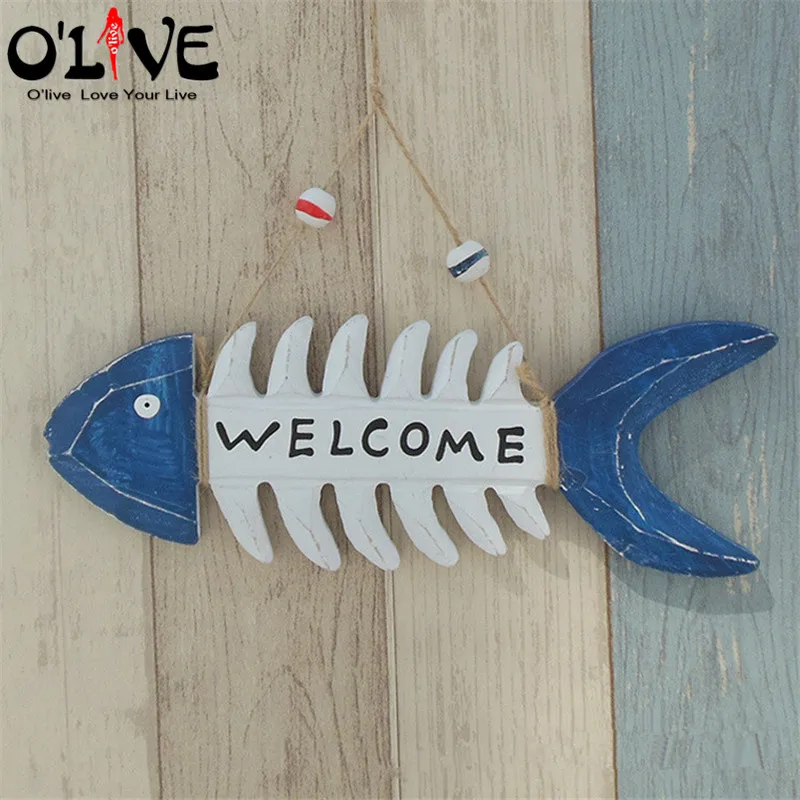 Wooden Welcome Sign Decoration Fishbone Hanging Ornaments Vintage