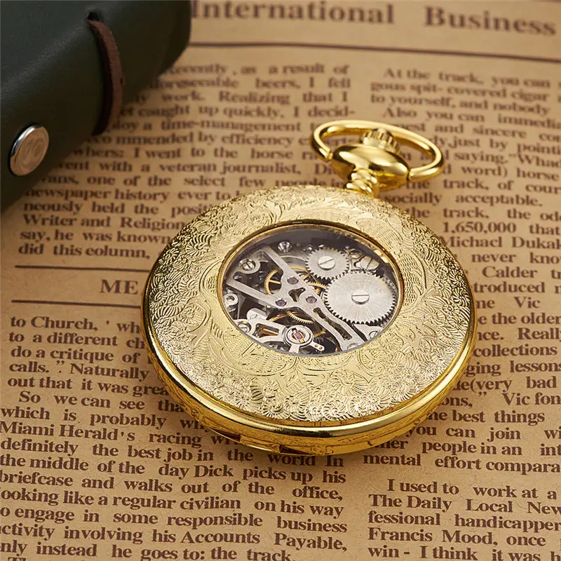 Luxury Retro Golden Hollow Skeleton Mechanical Pocket Watch Mens Fob Chain Steel Exquisite Sculpture Women Men 4