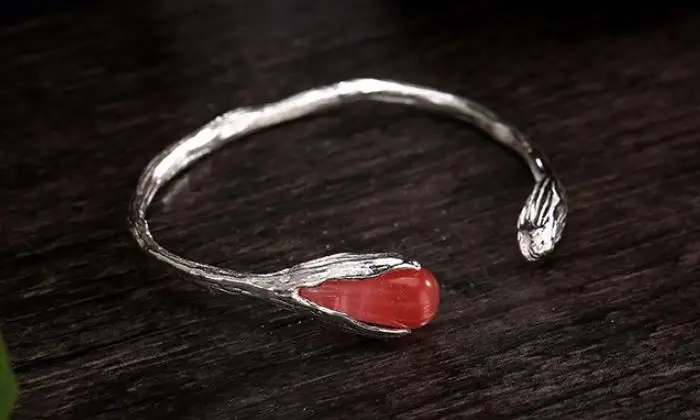 

JOOCHEER Sterling S925 925 silver Bangle orchid natural stone trendy bracelet size adjustable