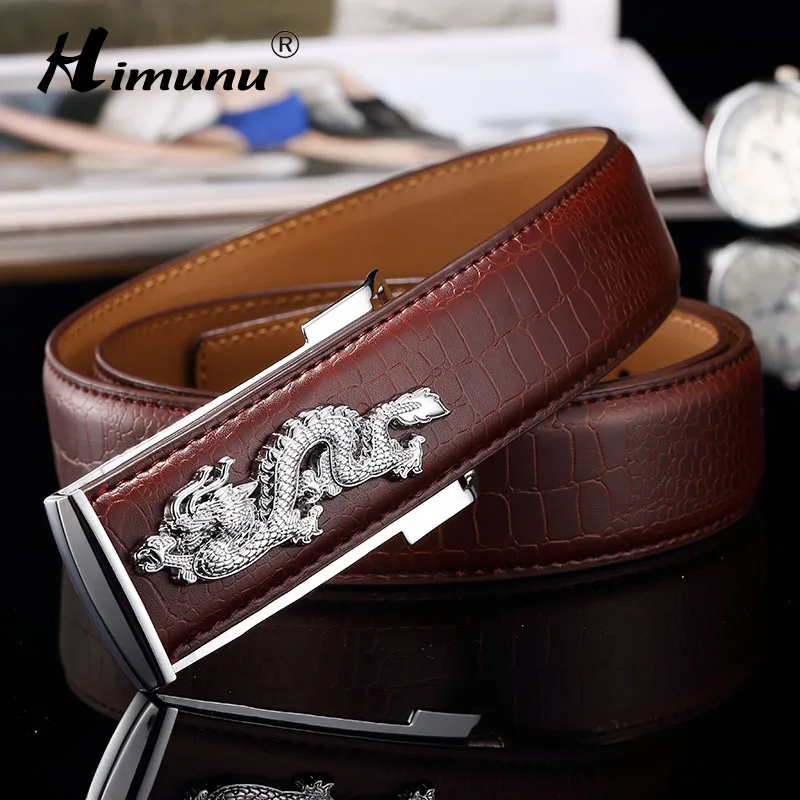 

[HIMUNU] Newest Men's 100% Cowhide Belt Leather Dragon pattern Crocodile grain belt Luxury alloy buckle Business Men belt SD044