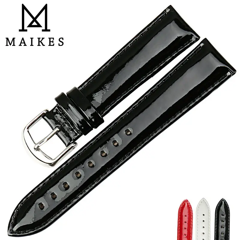 Ремешок MAIKES из натуральной кожи для наручных часов черный браслет лакированной