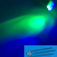 100 шт. 3 мм светодиодный двухцветный синий и зеленый общий анод Круглый прозрачный 20мА светодиодный светильник светодиод Би Цвет синий/зеленый 3 в