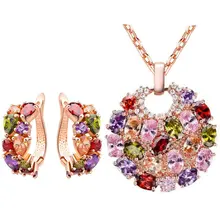 Sistemas de La Joyería de alta Calidad Rose Plateó Mona Lisa con Multicolor Cubic Circón Collar Pendiente/Pendientes Joyería Nupcial Conjuntos