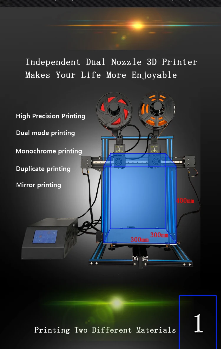 TL-D3 Impresora 3D двухцветный 3d принтер с двумя насадками 300*300*400 мм линейный рельс цифровая 3D печать 4,3 дюймов сенсорный экран