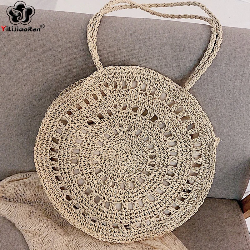 

Fashion Handmade Woven Beach Bag Big Round Straw Bags Women Summer Rattan Bag Large Tote Bohemian Ladies Circle Summer Handbag