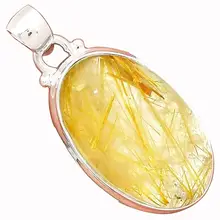 Lovegem подлинный золотистый рутиловый кварц кулон 925 пробы серебро, 40 мм, AP3203
